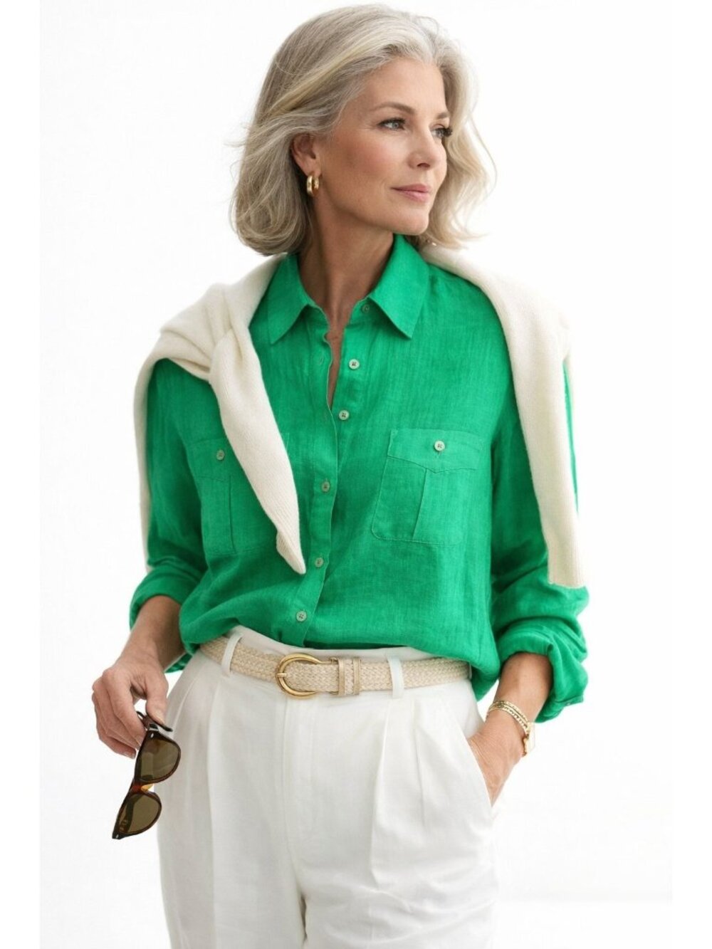 Peck & Peck Sustainable Linen Green Preppy Button-Up Shirt Sustainable Classic